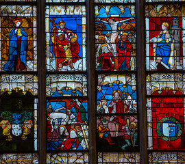Stained glasses of the cathedral, Ploermel, France