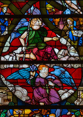 Stained glasses of the cathedral, Ploermel, France