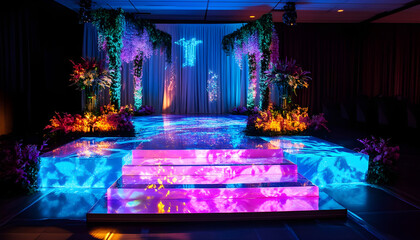 exquisite celebration platform featuring luminous decorations and ambient effects