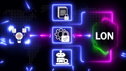 Digital data management system cloud network, node automation network connections global network map global neon line particle motion graphics HD videos. - Powered by Adobe