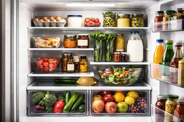 Perfectly Organized Modern Refrigerator Interior Filled with Fresh Organic Produce