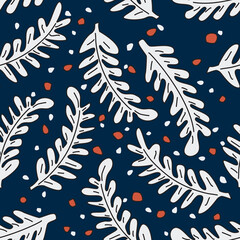 Seamless blue, white and red vector pattern with leaves, tile background. Merry and Bright  Holiday universal abstract creative artistic templates with Christmas  floral backgrounds