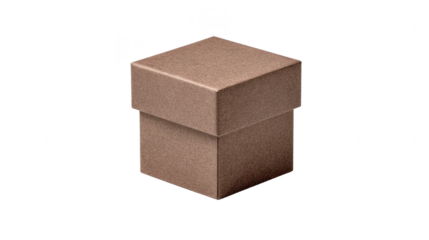 Brown square cardboard gift box with closed lid, isolated on transparency background, perfect for packaging jewelry or small presents, simple and elegant design, minimalistic style
