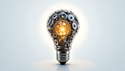 Innovative light bulb with glowing gears and mechanical details