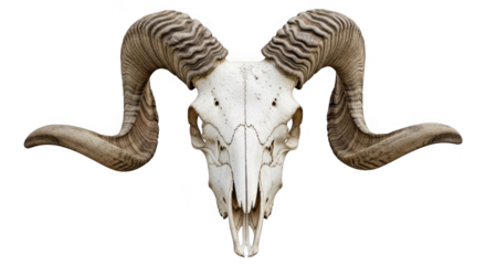 Ram skull with large horns on white background isolated on transparent background
