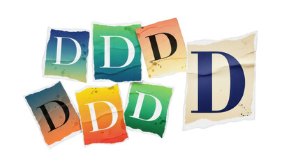 Collection of vibrant crumpled paper pieces with the letter d, isolated on transparent background