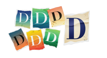 Collection of vibrant crumpled paper pieces with the letter d, isolated on transparent background