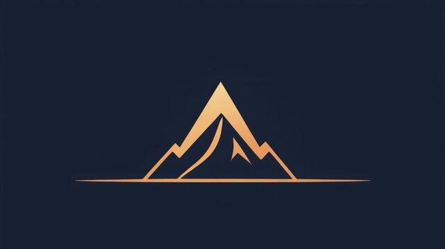 Golden Mountain Peak Logo Design on Dark Blue Background Abstract Geometric Shape image photo
