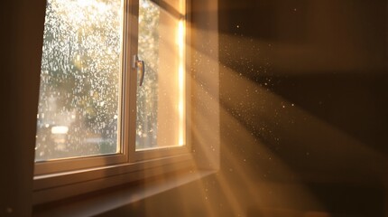 Sunlight streaming through a dusty window, illuminating particles in the air