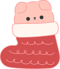 Cute Puppy in Christmas Stocking Cartoon Sticker for Kids, Kawaii Animal in Red Sock Festive Decoration