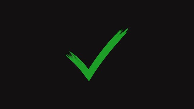 Abstract Animated Tick Mark Painted with Wide Brush Strokes on Transparent Alpha Background, Green Check Animation in 4K for Approval, Success, Verified and UI Feedback Visuals