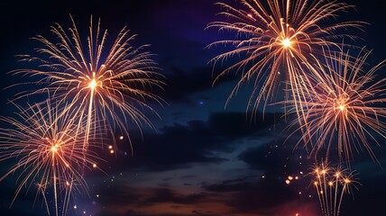 Stunning fireworks display with golden sparks illuminating the evening sky for holiday festivities and special events