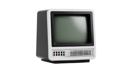 Retro television vintage TV old television classic monitor black and white screen nostalgic analog device square screen plastic frame 1970s style isolated