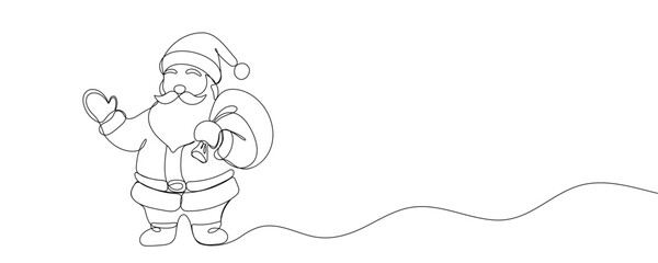 Santa Claus continuous one line drawing. Christmas winter new year concept. Vector illustration. 