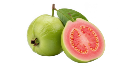 Fresh guava fruit cut open showing pink interior isolated on transparent background