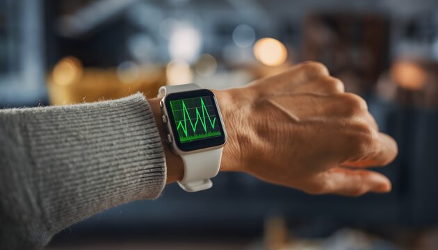 Senior wrist wearing health smartwatch high resolution photo - Powered by Adobe