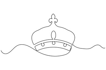 Obraz premium Royal crown one line art with circular peaks symbolizing authority and leadership