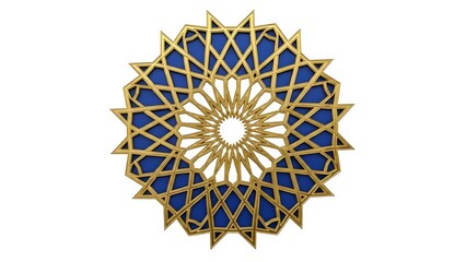 Geometric Islamic Design in gold and blue with an intricate star pattern 