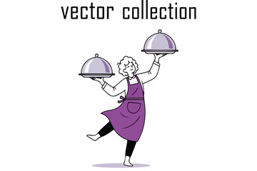 Waiter carrying food trays with cloche covers