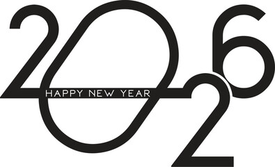 Happy New Year 2026 vector greeting with calligraphic gold glitter text. Festive brush painted lettering with sparkles for holiday card, banner, poster. New Year's Eve design.