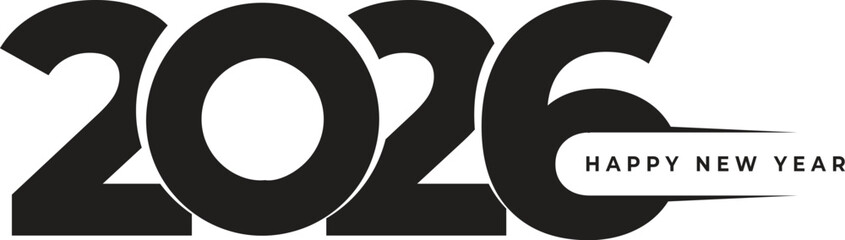 Happy New Year 2026 vector greeting with calligraphic gold glitter text. Festive brush painted lettering with sparkles for holiday card, banner, poster. New Year's Eve design.