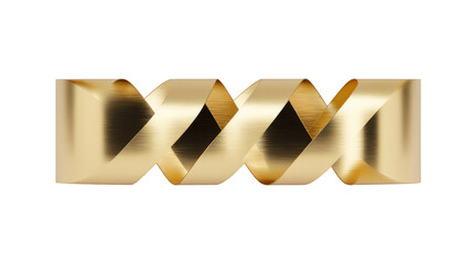 Golden metallic ribbon twisted into geometric wave shape, isolated on transparent background, modern abstract design, luxury and elegance concept, shiny and reflective surface