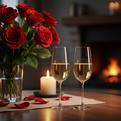 red rose and champagne