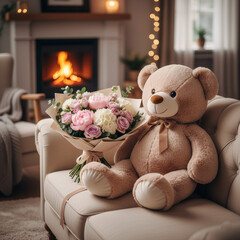 teddy bear with flowers