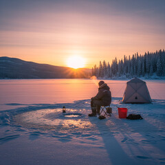fisherman on the winter fishing