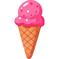 Sweet Strawberry Ice Cream in Cute Illustration Style