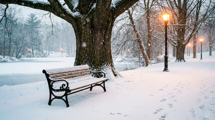 bench in the snow