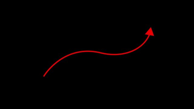 red arrow pointing upward in a curved line on a black background