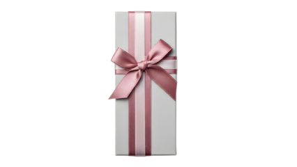Elegant long gift box wrapped in pink ribbon with a beautiful bow, perfect for a celebration or special occasion