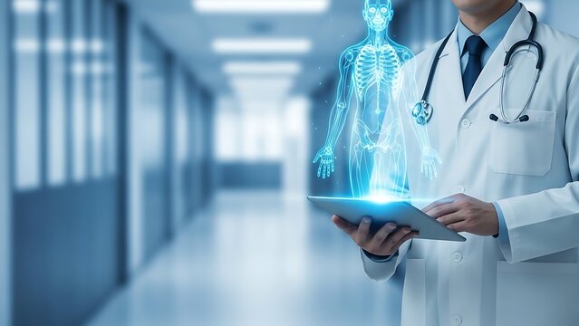 Person interacting with a futuristic digital interface of glowing hexagonal icons - Powered by Adobe