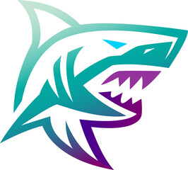 Geometric Great White Shark Head Mascot Logo &ndash; Neon Gradient Vector for Esports and Branding