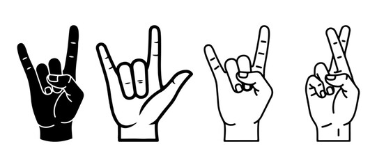Hand Gesture Icon Set Silhouette Vector on White Background