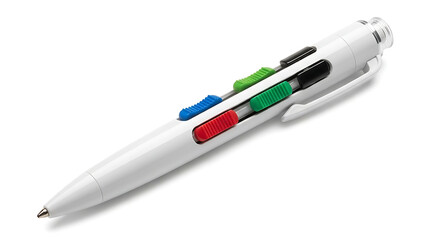 White 4-in-1 Multi-Color Retractable Ballpoint Pen Isolated on White Background
