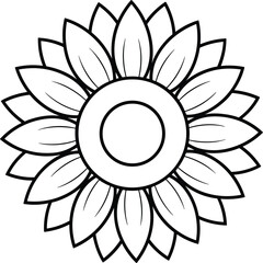 Sunflower floral plant icon with beautiful petals in outline style, cad drawing flat vector illustration for nature, summer, gardening and growth concept
