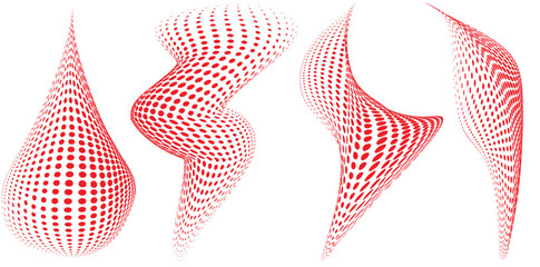 Abstract red 3D vector illustration of a stylish icon silhouette with flowing lines and patterns