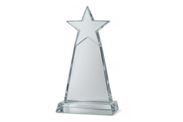 Crystal star shaped trophy representing success, achievement, and winning. Clear glass award for excellence on transparent background