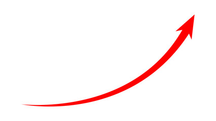 Long curved red arrow moving up concept of stock market business growth, increasing financial profit, business grow up trend sign. Business growth upward rising arrow. Vector illustration.