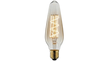 Vintage Edison light bulb PNG isolated on transparent background, antique style filament lamp for retro design and decoration