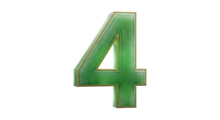 Fototapeta premium Elegant Green Glass Number 4 with Gold Trim on White Background