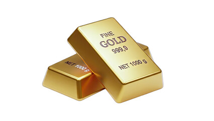 Gold Bars Stacked on White Background