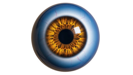 Realistic human eye with golden iris isolated PNG, detailed eyeball graphic on transparent background for medical or fantasy concepts