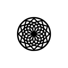 Naklejka premium Geometric Mandala Silhouette Logo in Minimal Black and White Vector Style