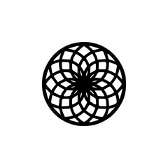 Naklejka premium Geometric Mandala Silhouette Logo in Minimal Black and White Vector Style