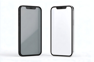Two smartphones with blank screens for mobile app or website design presentation