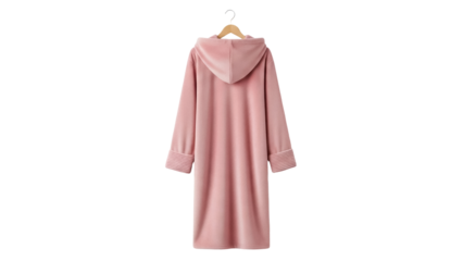 Dusty rose velour hooded robe isolated PNG, soft plush bathrobe for women on transparent background, cozy loungewear for relaxation and spa