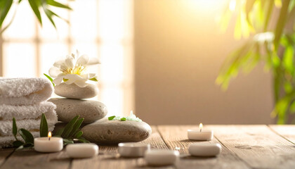 Calm Spa Style Background with Soft Lighting and Organic Mood, Empty Center Space